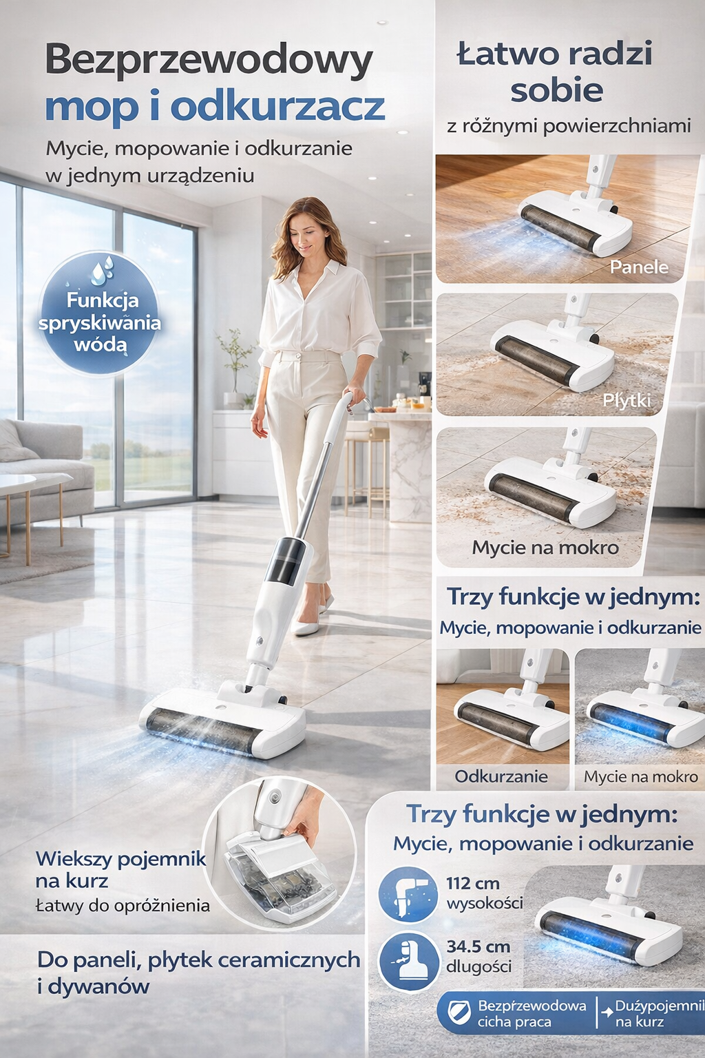 Bezprzewodowy mop elektryczny 3w1